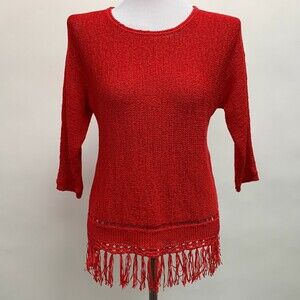 Chico's Red Fringe Knit Top